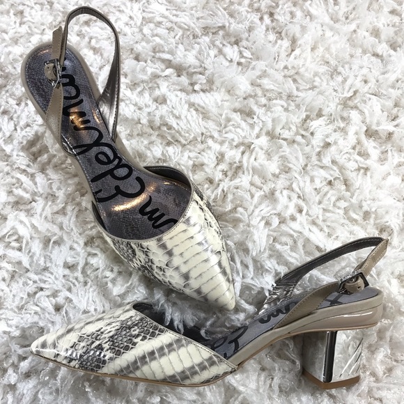 SAM EDELMAN- SNAKESKIN SLING BACK W/ TRIANGLE HEEL - Picture 11 of 12